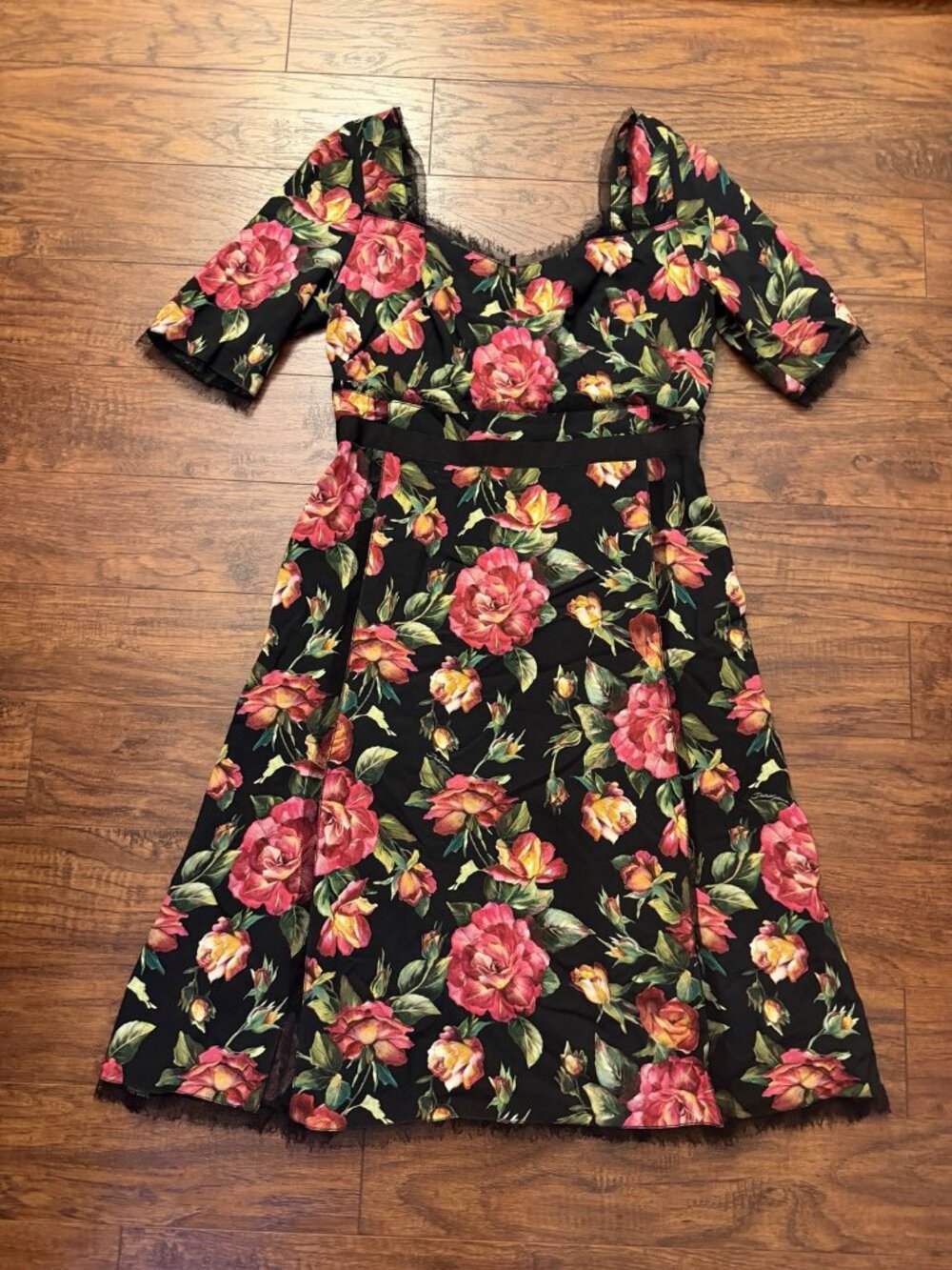 Dolce And Gabbana LARGE? Black Floral Midi Lace Dress TAG CUT